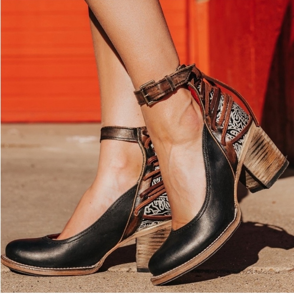 Freebird Raeanne Black Multi Heels with Ankle Strap